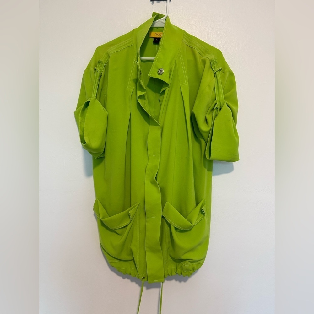 ST. JOHN SoCa Neon Lime Green 92% Silk, , Drawstring, Long Jacket Size S